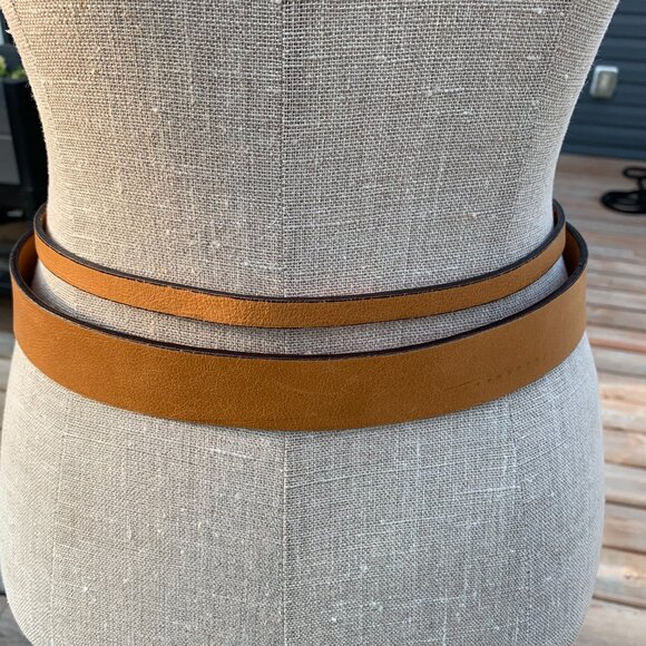 Brave Vintage 90s Y2K Tan Leather Gold Buckle Double Wide Skinny Belt - Picture 4 of 14